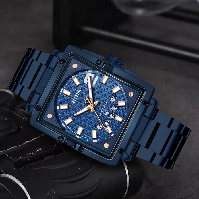 [SPESIAL LIVE SARAH]DISKON JAM TANGAN BELLEDA 9085 RANTAI JAM TANGAN ANALOG SEGI  TANGGAL PRIA WANIT