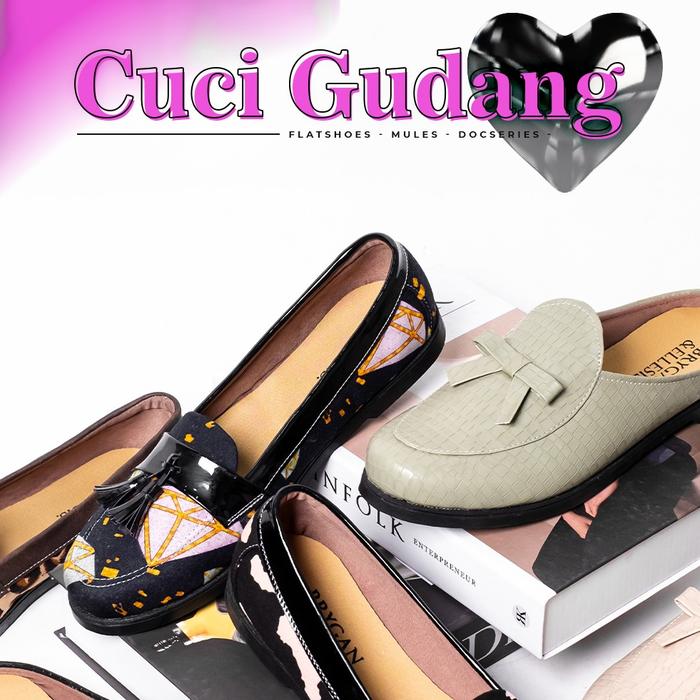 Ellesis x Brygan - Sepatu Flat Blouse Kemeja Flatshoes Doc Sandal Casual Wanita Cewek Motif Sinteti