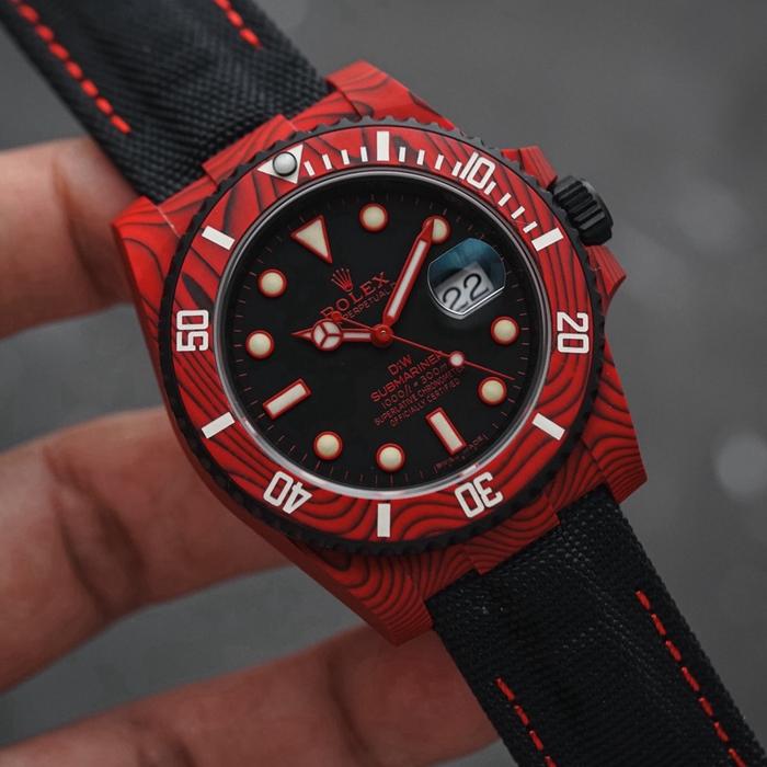 NEW CLEARANCE SALE RLX SUBMARINER RED CARBON ON NYLON by VSF