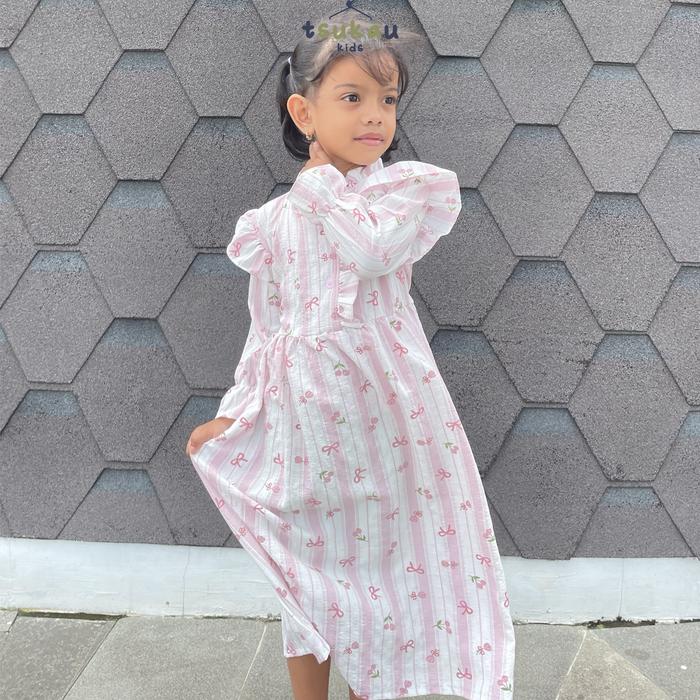 tsukau kids - jaara dress anak - Baju gamis muslim  anak  2-5 tahun - biru langit pink hijau mustard