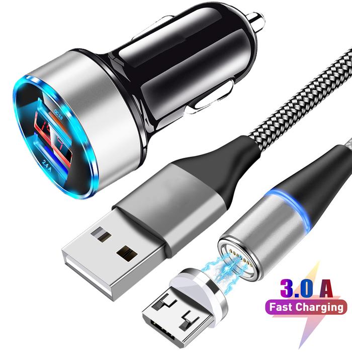 Magnetic 3A QC3.0 Car Fast Charger Micro USB Cable For Samsung S6 S7