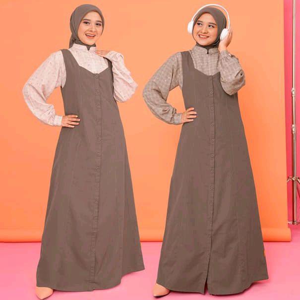 Nibras YINS 003 Cream Coklat Broken White Putih Tulang Baju Dewasa Remaja Panjang Syari Long Dress K
