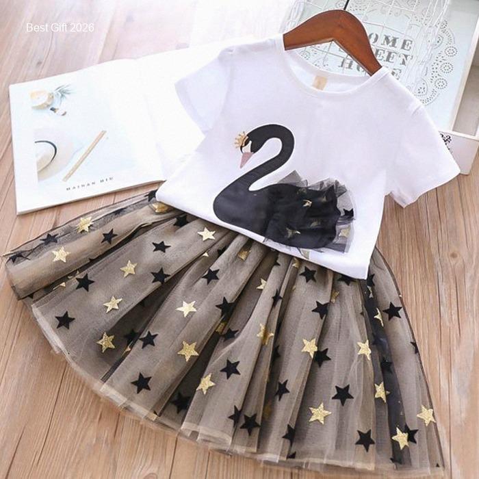 SETELAN ROK TUTU ANAK PEREMPUAN BORDIR ANGSA IMPORT | Hot Item