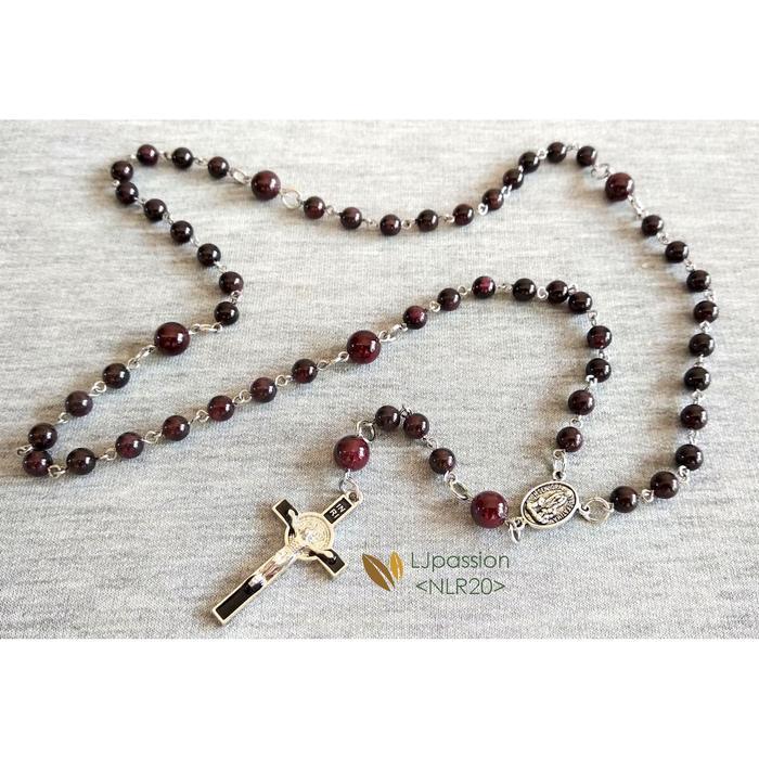 Kalung Rosario Batu Garnet Merah Tua Maroon Nlr20 Berkualitas
