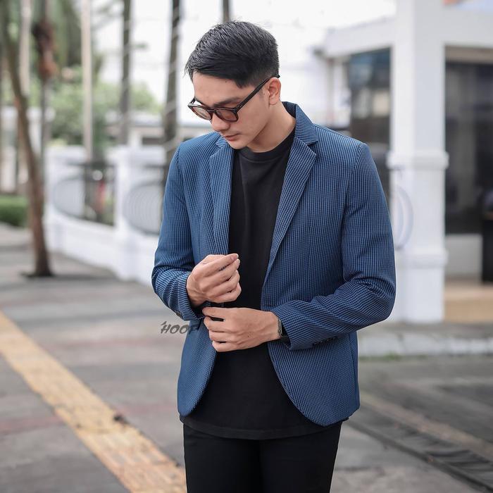 Terbaru Jas Pria Blazer Motif Slimfit Casual Hunstman Biru