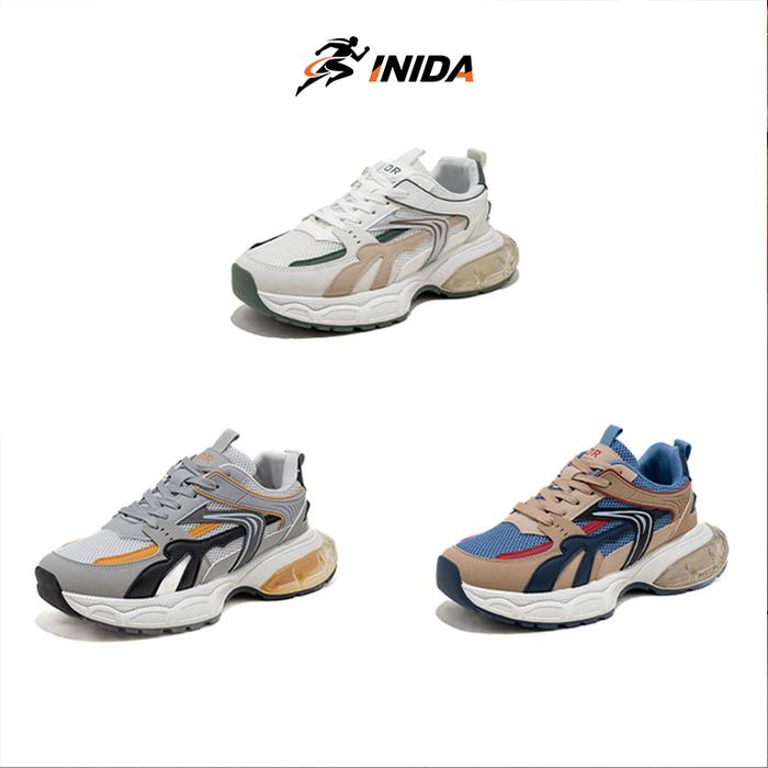 INIDA Sepatu Sport Pria Ringan Anti Licin Tinggi 5/10cm Sneakers Kulit Sintetis Pu Outsole Karet Nya