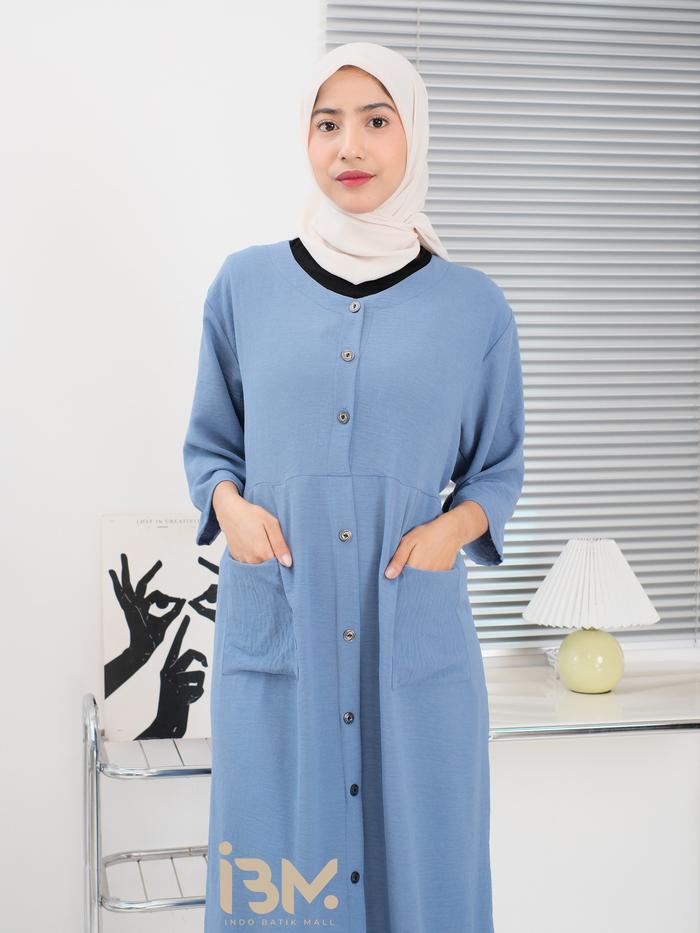 SEKARWATI DRESS Modern SAKU DEPAN Polos Full Kancing Tebal Adem & Lembut Dipakai Harian Midi Atasan 
