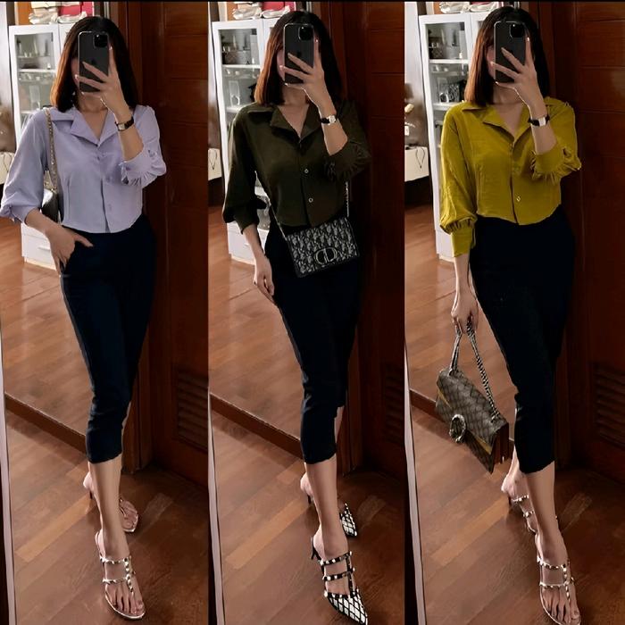 blouse fuchsia wanita / baju kemeja wanita