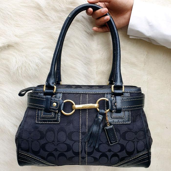 Tas Coach Hampton Shoulder Bag Wanita Kanvas Mix Kulit Asli Hitam