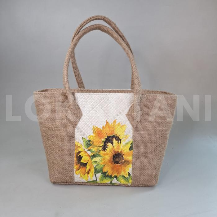 Tas Goni Laminasi Risleting Moitf Bunga. Tas Karung Goni Laminasi Zipper Risleting, Tas Goni Vintage