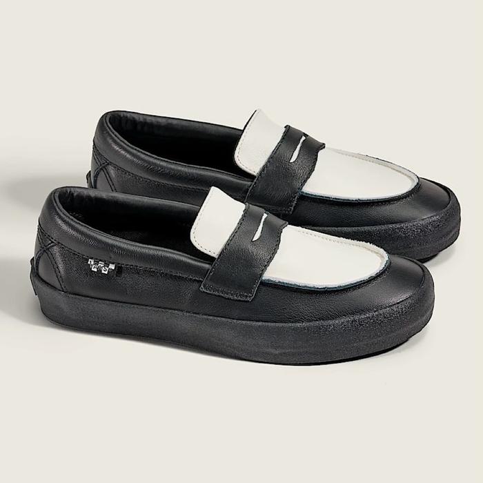 VANS SLIP ON SKATE LOAFER LEATHER BLACK WHITE ORIGINAL RESMI