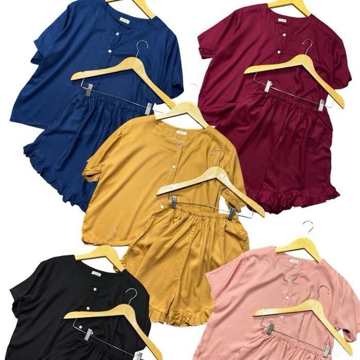Nariwunu - Zia Piyama Polos Kancing Rayon Twill Lembut Grade A Super Babydoll Setelan Celana Pendek 