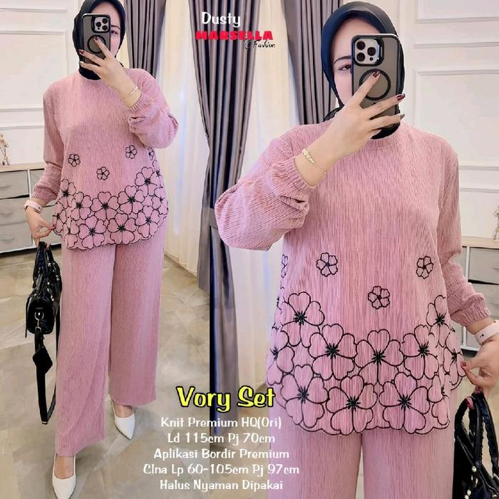 VORY ONESET SETELAN WANITA BAHAN KAOS KNIT PREMIUM MOTIF POLOS KOMBINASI