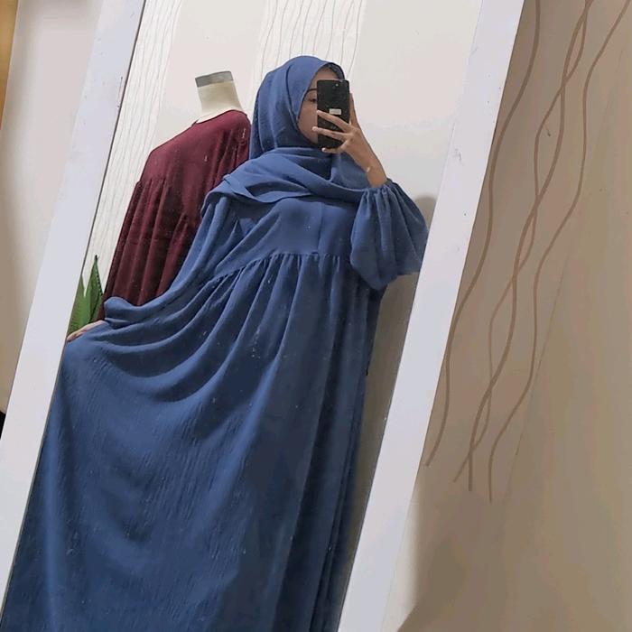 [LEMARI VIVIAN] Baju Gamis Panjang Wanita Muslim Crinkle Polos Lengan Balon (Include Hijab) B212