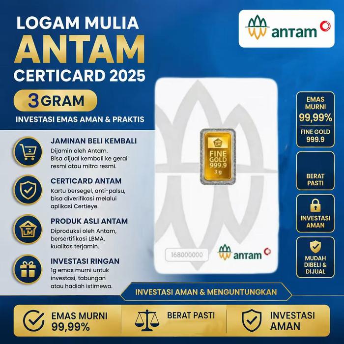 3 Gram ANTAM LM Logam Mulia Emas Batangan Investasi Press Redmark Certieye Original Asli Barcode - C