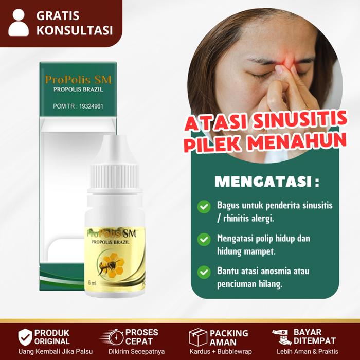 OBAT UNTUK SINUSITIS KRONIS, INFEKSI SINUSITIS, PILEK MENAHUN, HIDUNG BAU BUSUK, MELER - PROPOLIS SM