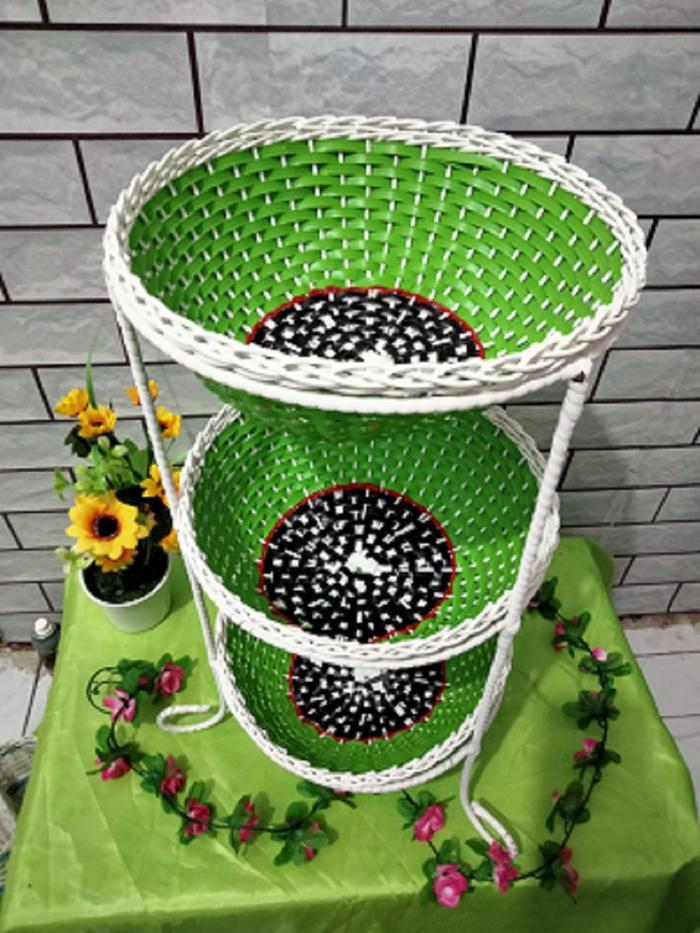NEW 3 SAP RAK BESI RAK SUSUN 3 KERANJANG ROTAN PLASTIK TEMPAT BUMBU DAPUR RAK SERBAGUNA RAK KOSMETIK