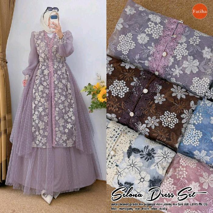 Fatiha Selona Lebaran Panjang Syari Dress Best Seller Pj 135 Pb 110 Long Cardigan Bahan Brukat Canti