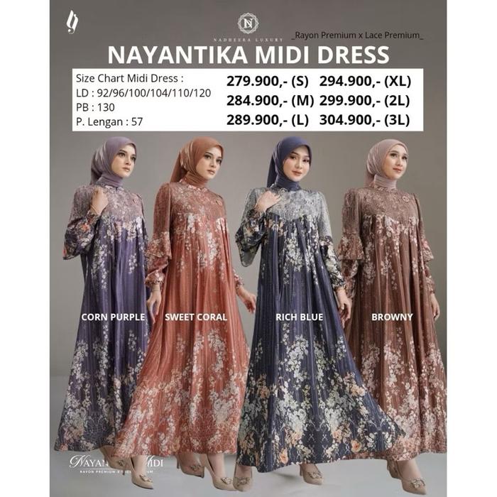 NAYANTIKA MIDI DRESS GAMIS MEWAH RAYON BRUKAT BY NADHEERA LUXURY - INAYAHHIJAB