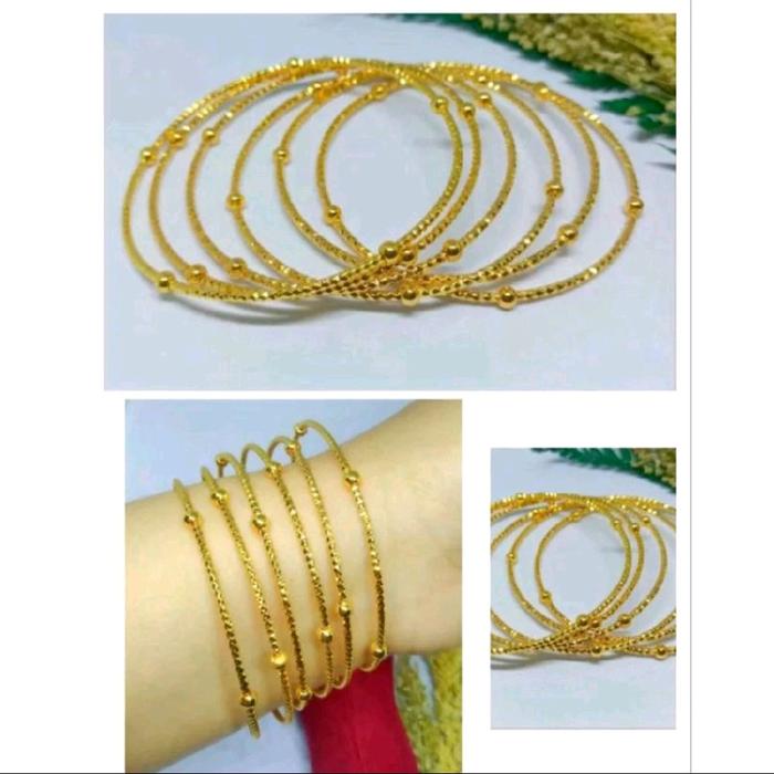 GELANG TANGAN KERONCONG DEWASA MOTIF BIJI LADA ISI 3 PCS TITANIUM GOLD ANTI LUNTUR