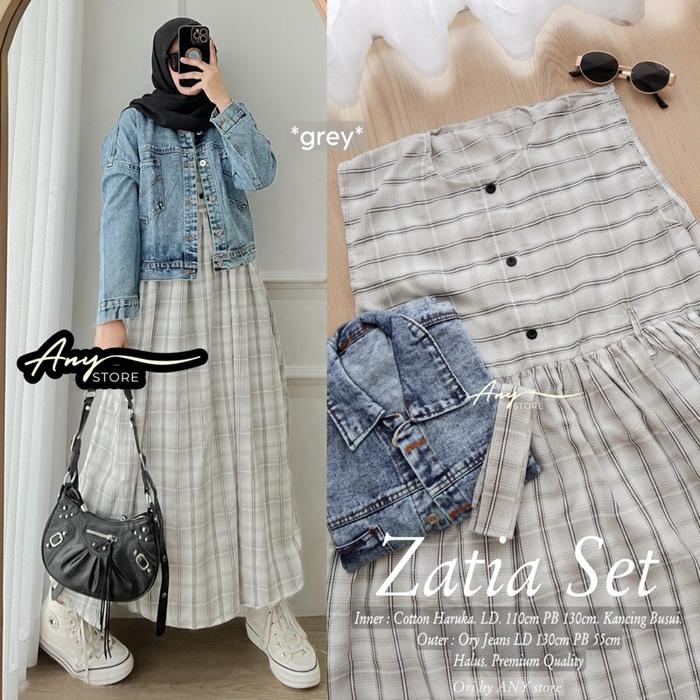 READY ZATIA ONE SET BY A.N.Y ONE SET JAKET JEANS CROP WANITA NADEA ONE SET GAMIS MOTIF BUNGA N&D GAM