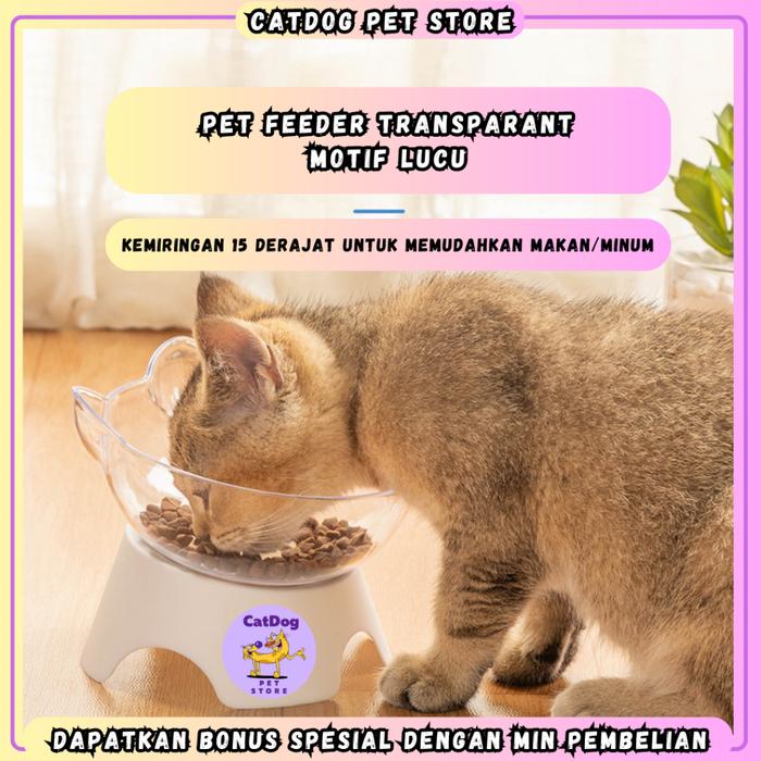 Pet Feeder Mangkuk Tempat Makan Minum Transparan Elegan Kucing Anjing / Mangkok Piring Makan Hewan /
