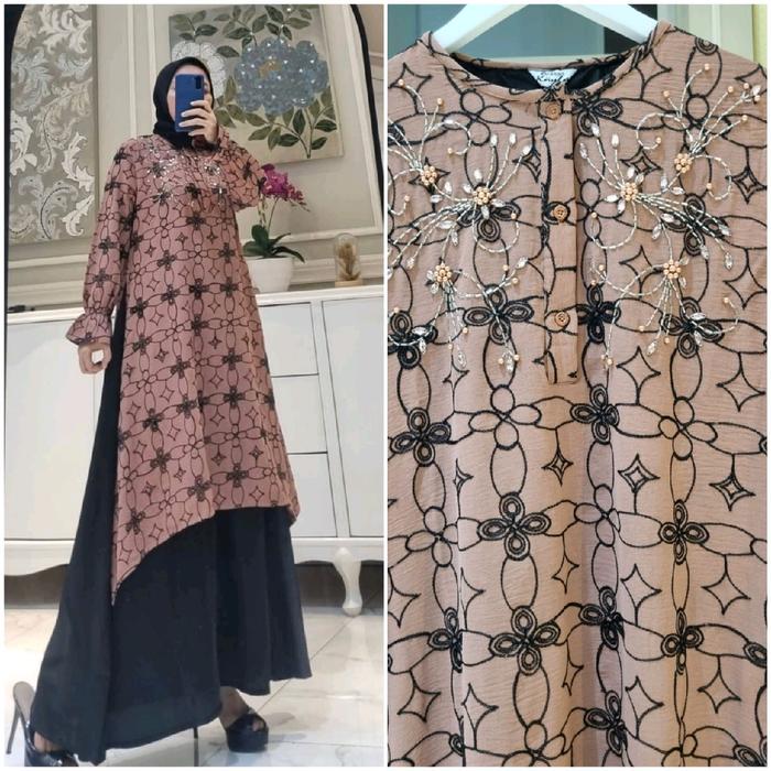 gamis krespo bordir Lembut gamis edness by kayla gamis model terbaru baju muslim Mewah Panjang