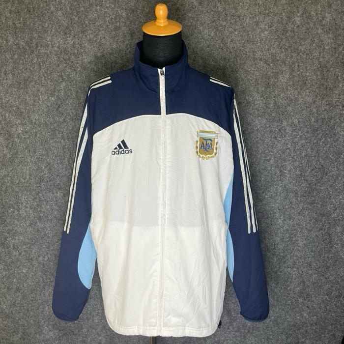 Adidas Jaket Windbreaker Tim Argentina Vintage 90's - Putih & Biru dengan Logo AFA