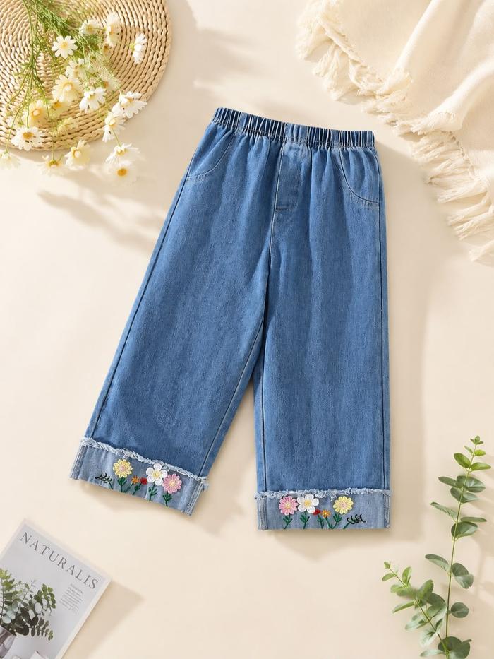 Celana Kulot Jeans rdir Anak Peremp n Nyaman 2-10 Tahun Motif Bunga - L HT BLUE, S