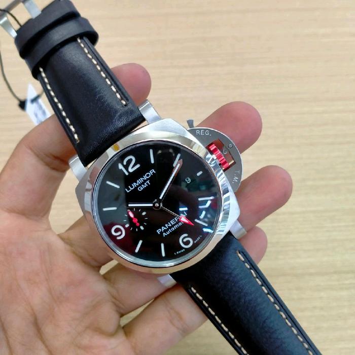 Panerai Luminor GMT Arloji Pria Original Mewah Dengan Tali Kulit Hitam Dan Desain Elegan