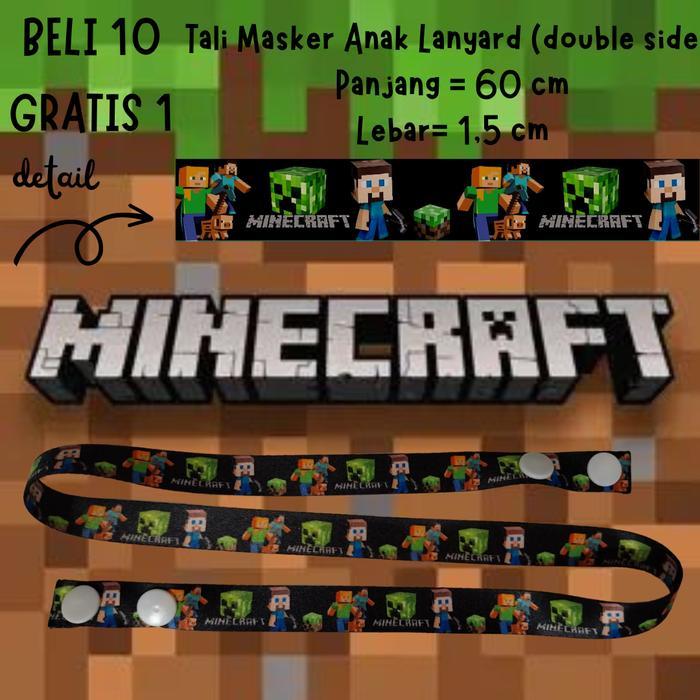 Tali Masker Anak Lanyard Gambar Bolak Balik Karakter Minecraft