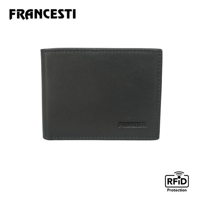 FRANCESTI Dompet Pria/Wanita 174R Hitam Kulit Asli dengan Perlindungan RFID Original Kartu Uang
