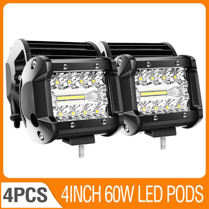 4X LED Pods 4Inch 60W LED Light Bar Spot Flood Off Road Light LED