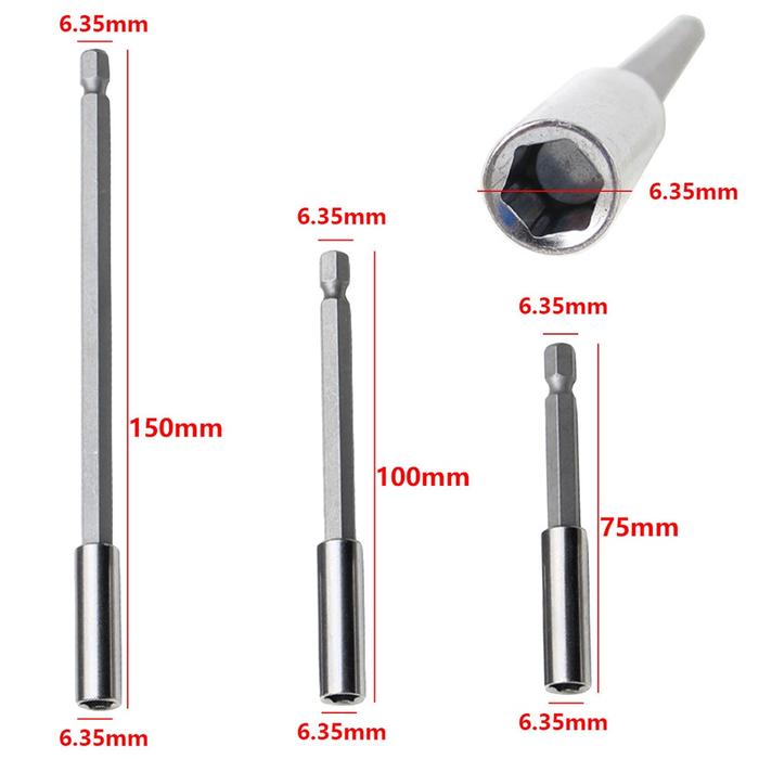 Mata Bor Ekstensi Obeng Segi Enam, 75/100/150Mm Ekstensi Obeng Magnetik 1/4