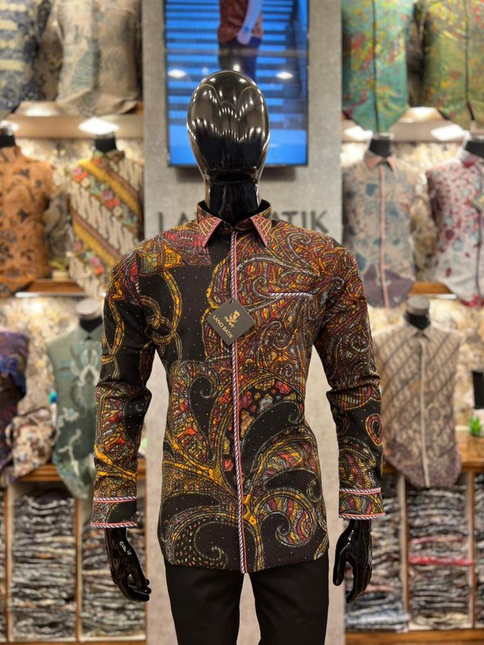 Lano Batik Semi Jas Kemeja Pria Motif Mural Daun Lengan Panjang Bahan Dobby PRO