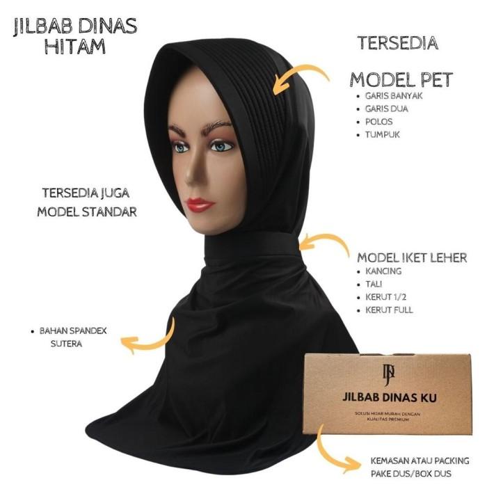 LANGSUNG DAPAT VOUCHER! Jilbab Dinas ANTI TEMBEM Murah psh - Hitam, POLOS KANCING
