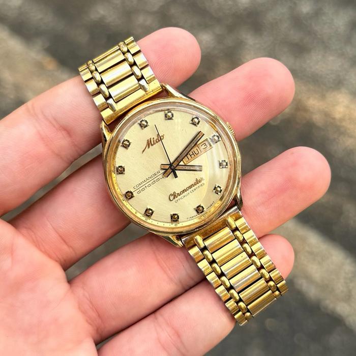 RARE ! jam tangan mido 8225 commander datoday automatic gold vintage watch jadul antik retro emas et