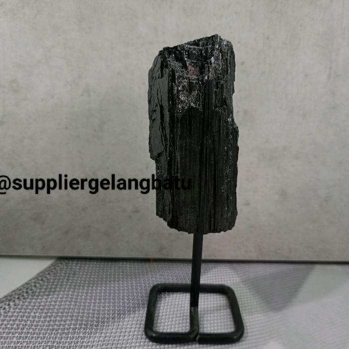 Natural Batu alam Black tourmaline with clear quartz stand