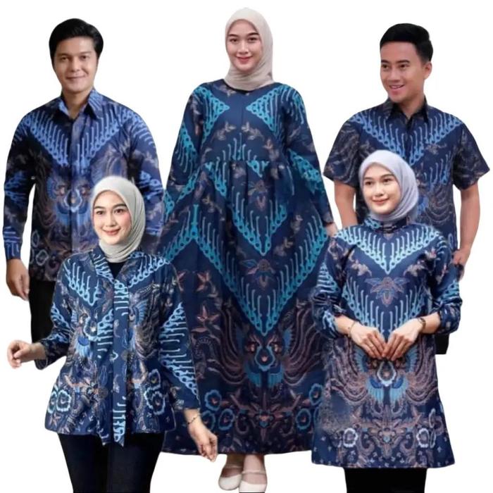 Couple Baju Batik Sarimbit Seragam Motif Kupu Biru navi untuk Pasangan Elegan dan Nyaman Gamis Kelua