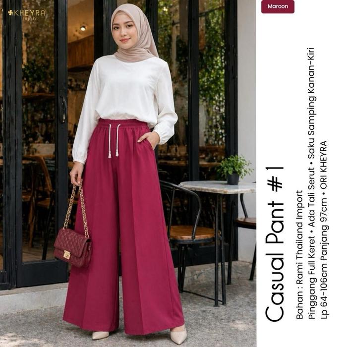 Casual pants #1 wanita by KHEYRA HIJAB (celana panjang kulot, wanita, bahan rami thailand import)