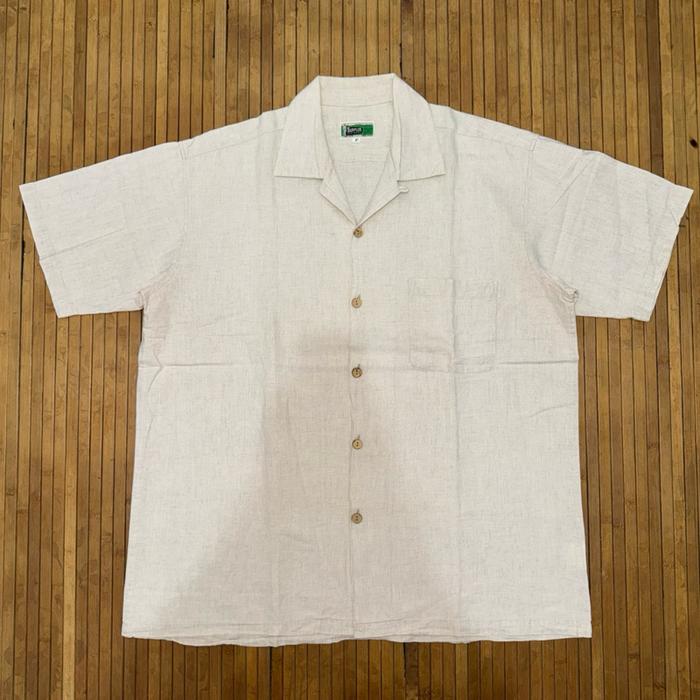 VINTAGE JAPANESE BRAND SURPLUS SEMINARY BY CRAFTMEN HEAVY TEXTURED SHORT SLEEVE OPEN COLLAR SHIRT
