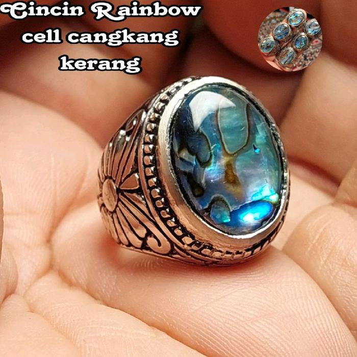 Cincin rainbow shell selandia / akik rambo cangkang kerang albalone shell cincin akik pria