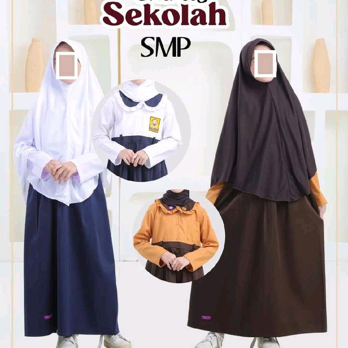 Shafiya kids Baju Gamis seragam sekolah biru putih pramuka anak perempuan cewek SMP Tanggung Remaja 
