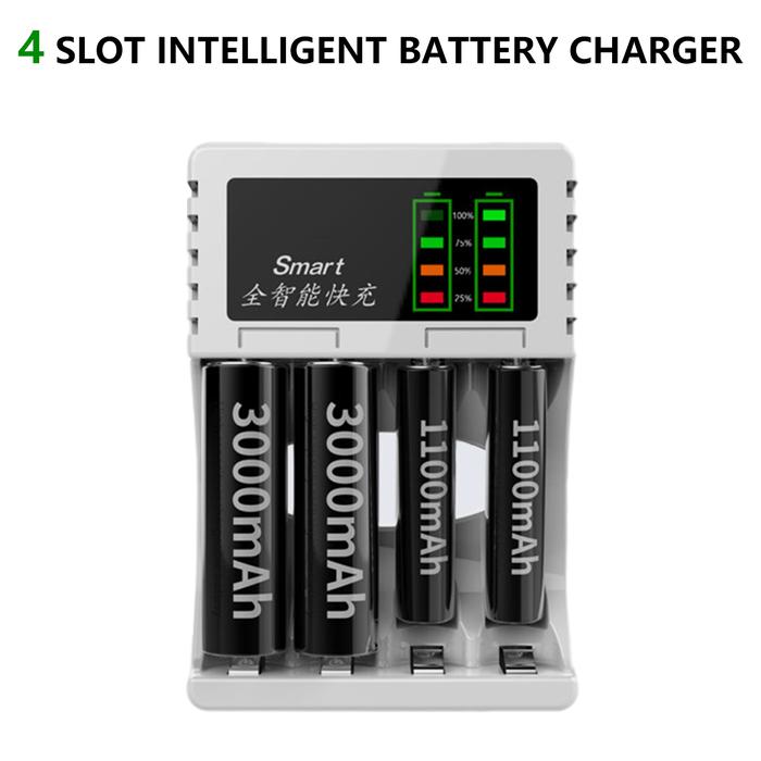 Pengisi daya baterai cerdas 4 Slot 5V untuk LED AA AAA NI-MH baterai