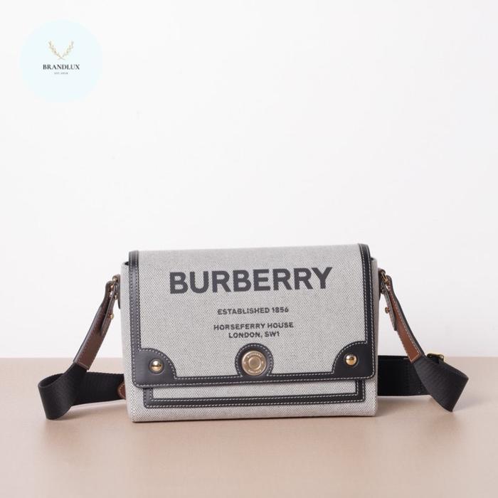 BURBERRY NOTE HORSEFERRY PRINT CANVAS SHOULDER BAG