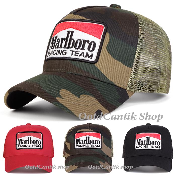 Topi Baseball MARLBORO RACING TEAM Hat Cap Topi Setengah Jaring Musim Panas Modis