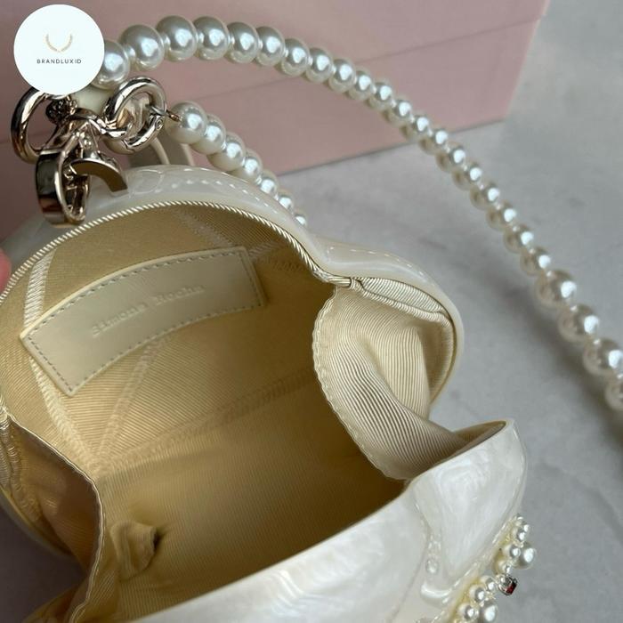 SIMONE ROCHA MICRO PEARL HEART EMBELLISHED BAG