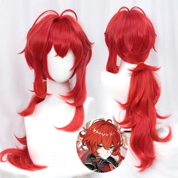 Game Genshin Impact Diluc Venti Keqing Cosplay Wig Halloween Party