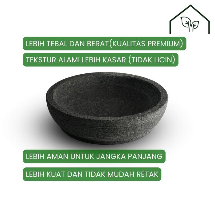 Cobek Batu Asli Muntilan 25 cm Anti Retak | Halus Tebal Awet Cocok Sambal - Munthu