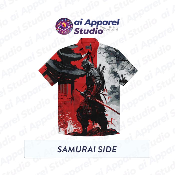 Kemeja Dewasa Lengan Pendek Premium - Ai Apparel Studio x NRDN - Samurai Side